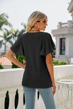 Load image into Gallery viewer, Womens Blouse-Eyelet Flutter Sleeve Round Neck Top | Tops/Blouses &amp; Shirts
