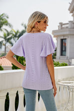 Load image into Gallery viewer, Womens Blouse-Eyelet Flutter Sleeve Round Neck Top | Tops/Blouses &amp; Shirts
