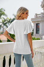 Load image into Gallery viewer, Womens Blouse-Eyelet Flutter Sleeve Round Neck Top | Tops/Blouses &amp; Shirts
