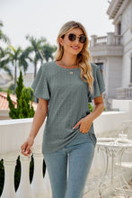 Load image into Gallery viewer, Womens Blouse-Eyelet Flutter Sleeve Round Neck Top | Tops/Blouses &amp; Shirts
