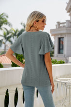 Load image into Gallery viewer, Womens Blouse-Eyelet Flutter Sleeve Round Neck Top | Tops/Blouses &amp; Shirts
