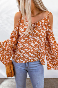 Womens Blouse-Floral Cold-Shoulder Flare Sleeve Blouse | Tops/Blouses & Shirts