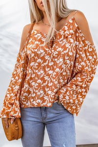 Womens Blouse-Floral Cold-Shoulder Flare Sleeve Blouse | Tops/Blouses & Shirts