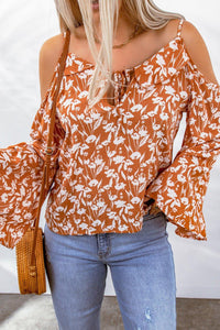 Womens Blouse-Floral Cold-Shoulder Flare Sleeve Blouse | Tops/Blouses & Shirts