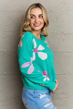 Load image into Gallery viewer, Womens Sweater-Floral Dropped Shoulder Ribbed Trim Sweater
