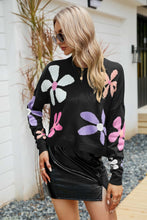 Load image into Gallery viewer, Womens Sweater-Floral Dropped Shoulder Ribbed Trim Sweater
