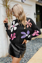 Load image into Gallery viewer, Womens Sweater-Floral Dropped Shoulder Ribbed Trim Sweater
