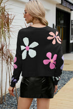 Load image into Gallery viewer, Womens Sweater-Floral Dropped Shoulder Ribbed Trim Sweater
