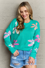 Load image into Gallery viewer, Womens Sweater-Floral Dropped Shoulder Ribbed Trim Sweater
