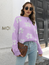 Load image into Gallery viewer, Womens Sweater-Floral Dropped Shoulder Sweater
