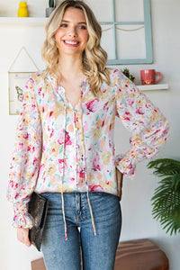 Womens Blouse-Floral Frill Trim Tie Neck Flounce Sleeve Blouse | Tops/Blouses & Shirts