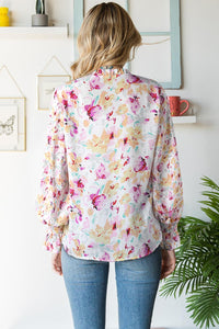 Womens Blouse-Floral Frill Trim Tie Neck Flounce Sleeve Blouse | Tops/Blouses & Shirts