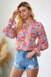 Womens Blouse-Floral Frill Trim Tie Neck Flounce Sleeve Blouse | Tops/Blouses & Shirts