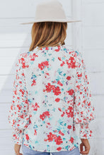 Load image into Gallery viewer, Womens Blouse-Floral Frill Trim Tie Neck Flounce Sleeve Blouse | Tops/Blouses &amp; Shirts
