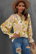 Load image into Gallery viewer, Womens Blouse-Floral Frill Trim Tie Neck Flounce Sleeve Blouse | Tops/Blouses &amp; Shirts
