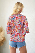 Load image into Gallery viewer, Womens Blouse-Floral Frill Trim Tie Neck Flounce Sleeve Blouse | Tops/Blouses &amp; Shirts
