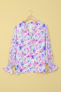 Womens Blouse-Floral Frill Trim Tie Neck Flounce Sleeve Blouse | Tops/Blouses & Shirts