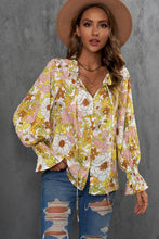 Load image into Gallery viewer, Womens Blouse-Floral Frill Trim Tie Neck Flounce Sleeve Blouse | Tops/Blouses &amp; Shirts
