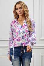 Load image into Gallery viewer, Womens Blouse-Floral Frill Trim Tie Neck Flounce Sleeve Blouse | Tops/Blouses &amp; Shirts
