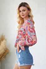 Load image into Gallery viewer, Womens Blouse-Floral Frill Trim Tie Neck Flounce Sleeve Blouse | Tops/Blouses &amp; Shirts
