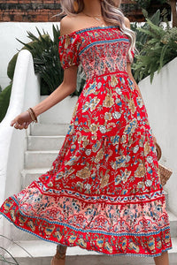 Womens Dress-Floral Off-Shoulder Smocked Midi Dress | Dresses/Maxi Dresses