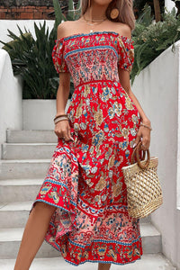 Womens Dress-Floral Off-Shoulder Smocked Midi Dress | Dresses/Maxi Dresses