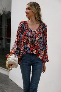 Womens Blouse-Floral Print Balloon Sleeve Ruched Blouse | Tops/Blouses & Shirts