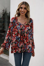 Load image into Gallery viewer, Womens Blouse-Floral Print Balloon Sleeve Ruched Blouse | Tops/Blouses &amp; Shirts
