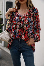 Load image into Gallery viewer, Womens Blouse-Floral Print Balloon Sleeve Ruched Blouse | Tops/Blouses &amp; Shirts
