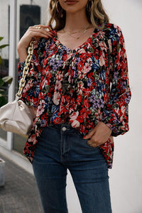 Womens Blouse-Floral Print Balloon Sleeve Ruched Blouse | Tops/Blouses & Shirts