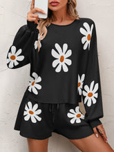 Load image into Gallery viewer, Womens Short Set-Floral Print Knit Top Tie Front Sweater Shorts Set
