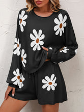 Load image into Gallery viewer, Womens Short Set-Floral Print Knit Top Tie Front Sweater Shorts Set
