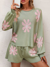 Load image into Gallery viewer, Womens Short Set-Floral Print Knit Top Tie Front Sweater Shorts Set
