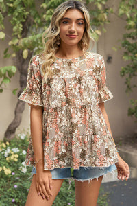 Womens Blouse-Floral Round Neck Short Sleeve T-Shirt | Tops/Blouses & Shirts