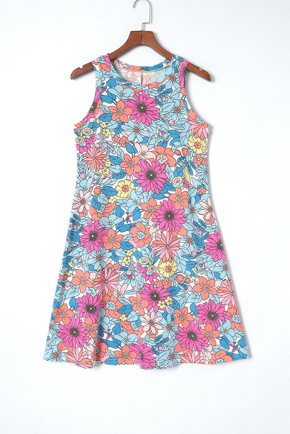 Womens Dress-Floral Round Neck Sleeveless Dress | Dresses/Mini Dresses