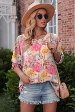 Load image into Gallery viewer, Womens Blouse-Floral Round Neck Three-Quarter Sleeve Top | Tops/Blouses &amp; Shirts
