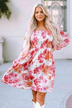 Load image into Gallery viewer, Womens Dress-Floral Smocked Square Neck Long Sleeve Dress | Dresses/Midi Dresses
