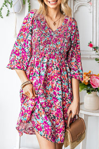 Womens Dress-Floral Smocked V-Neck Flounce Sleeve Dress | Dresses/Mini Dresses