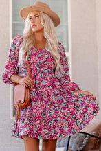 Load image into Gallery viewer, Womens Dress-Floral Smocked V-Neck Flounce Sleeve Dress | Dresses/Mini Dresses
