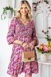 Womens Dress-Floral Smocked V-Neck Flounce Sleeve Dress | Dresses/Mini Dresses