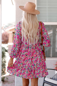 Womens Dress-Floral Smocked V-Neck Flounce Sleeve Dress | Dresses/Mini Dresses