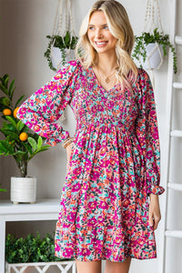 Womens Dress-Floral Smocked V-Neck Flounce Sleeve Dress | Dresses/Mini Dresses