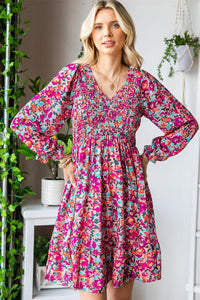 Womens Dress-Floral Smocked V-Neck Flounce Sleeve Dress | Dresses/Mini Dresses