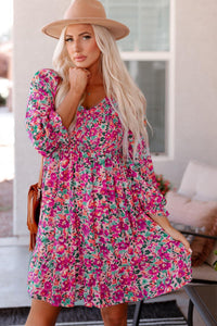 Womens Dress-Floral Smocked V-Neck Flounce Sleeve Dress | Dresses/Mini Dresses