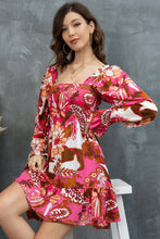 Load image into Gallery viewer, Womens Dress-Floral Square Neck Flounce Sleeve Dress | Dresses/Mini Dresses
