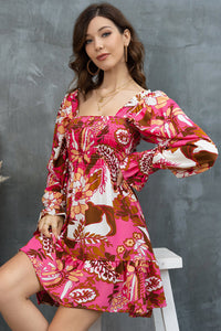 Womens Dress-Floral Square Neck Flounce Sleeve Dress | Dresses/Mini Dresses