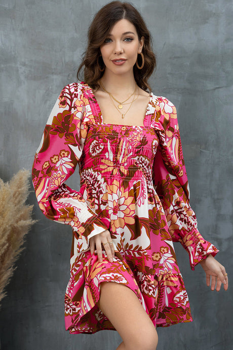 Womens Dress-Floral Square Neck Flounce Sleeve Dress | Dresses/Mini Dresses