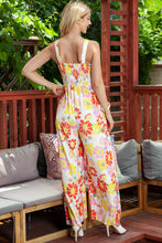 Load image into Gallery viewer, Womens Jumpsuit-Floral Square Neck Smocked Wide Leg Jumpsuit
