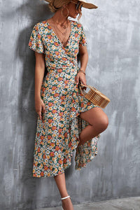 Womens Dress-Floral Surplice Neck Tied Midi Dress | Dresses/Maxi Dresses