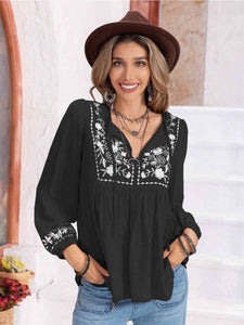 Womens Blouse-Floral Tie Neck Balloon Sleeve Blouse | Tops/Blouses & Shirts